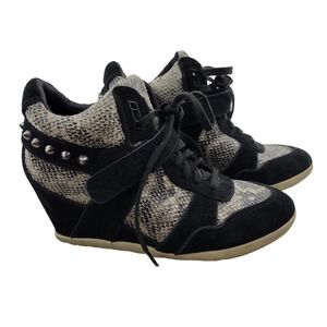 Ash Limited Edition High Top Wedge Sneakers Womens 39 9 Black Suede Snake Print